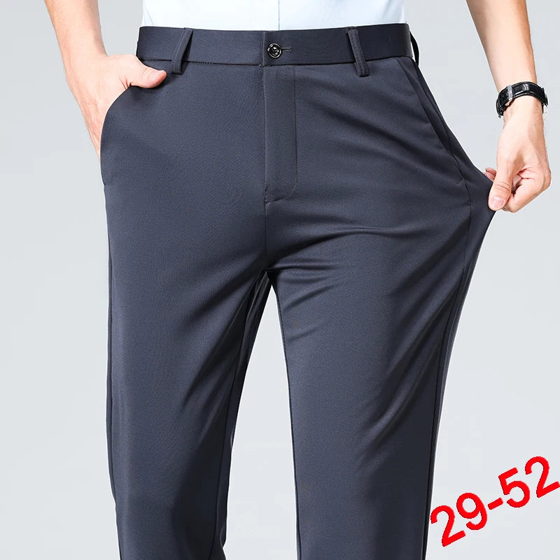 Plus Size Trousers Men Business Suit Pants Stretch Formal Dress Pants Big Man Classic Black Trousers
