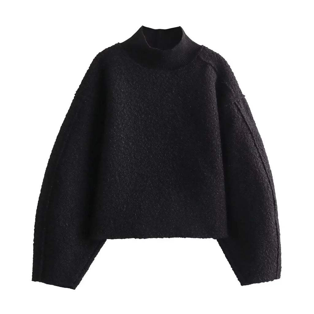 TRAF Women Fashion Autumn Winter 2024 New Loose Solid Color Long Sleeved Stand Collar Pullover Top Chic Female Sweatshirt