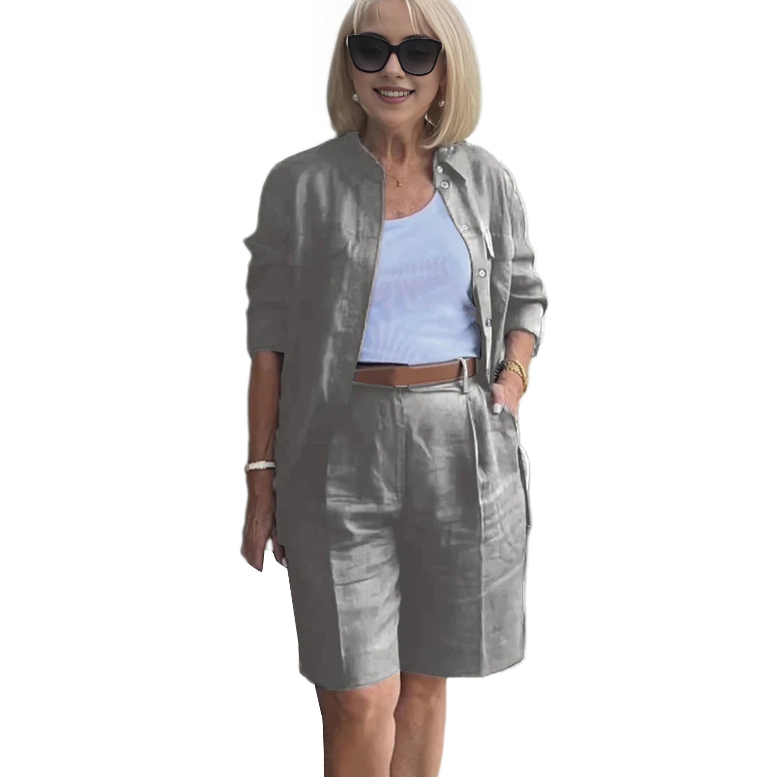 Formal Shorts Suit Knee Length Pants Lady Business Outfit Cardigan Plus Size Lady Coat Shorts Set Daily Wear