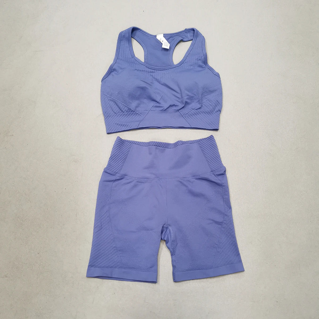 Women Yoga Set Bra Shorts Set Seamless Fitness Tracksuit Gym Sportswear Running Shorts Sports Set Workout Shockproof Vest Outfit