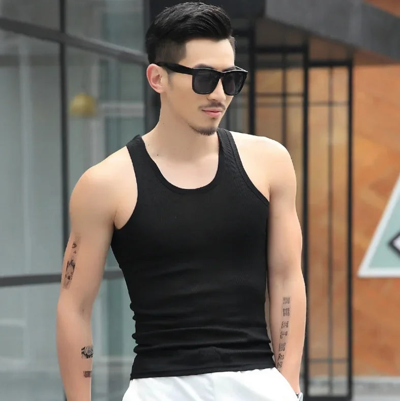 Hot Sale Cotton Mens Sleeveless Tank Top Solid Men's Underwear Muscle Vest Undershirts O-neck Gymclothing Tees Whorl Tops Men