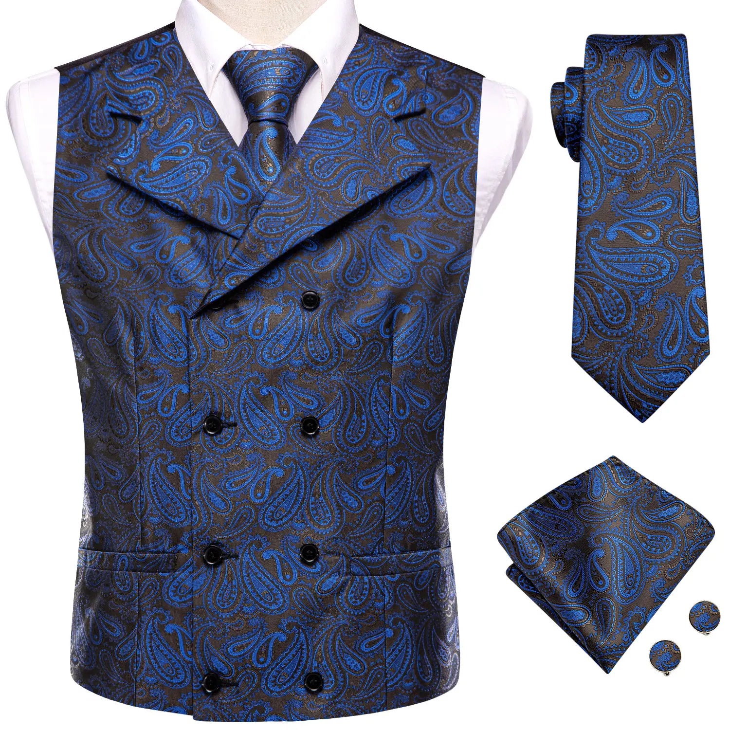 Hi-Tie Dark Red Men's Vests Silk Paisley Jacquard Waistcoat Jacket NeckTie Hanky Cufflinks for Men Business Party Designer Gifts