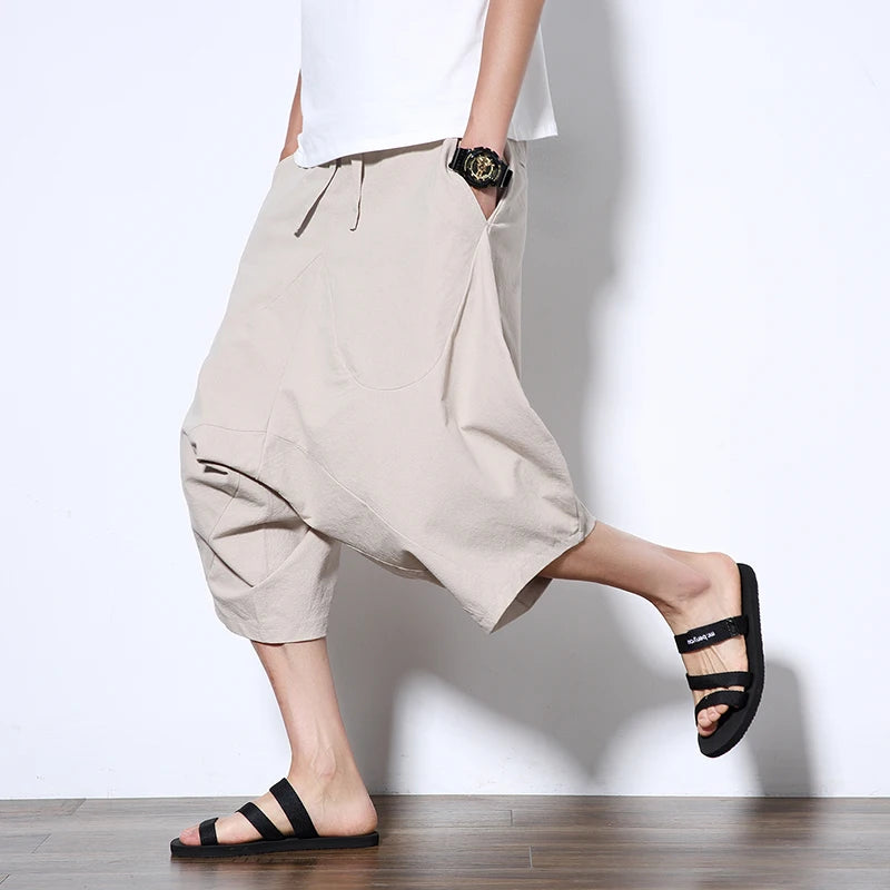 Dropshipping Men Harajuku Harem Pants 2025 Mens Summer Cotton Linen Joggers Pants Male Vintage Korean Style Sweatpants Fashions