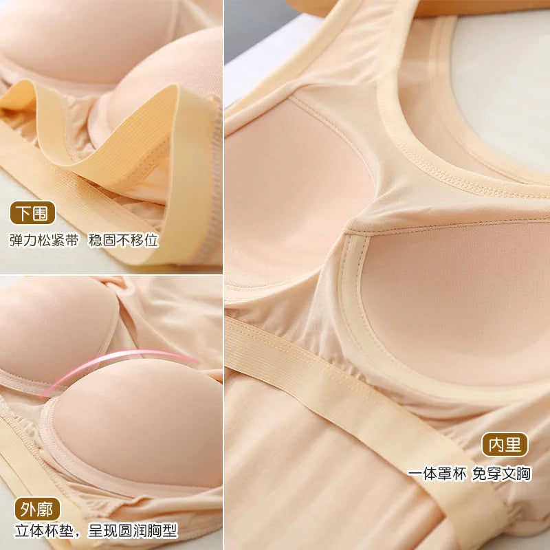 For 37-82kg Soft Modal Plus Size Tank Tops With Fixed Chest Pad For Women Integrated Wear-Free Underwear