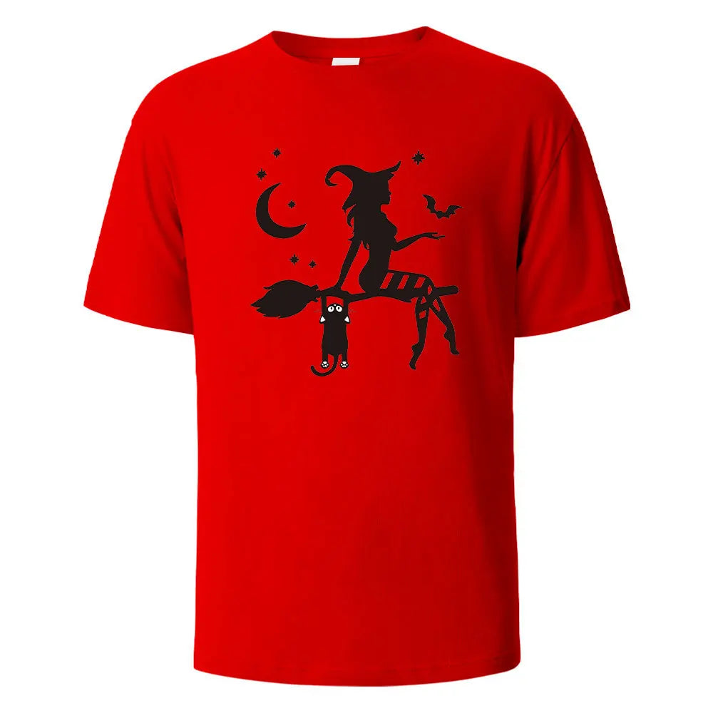 Witch Print t shirts 100% Cotton Summer Tees For Men Women Oversize Casual Tops t shirts