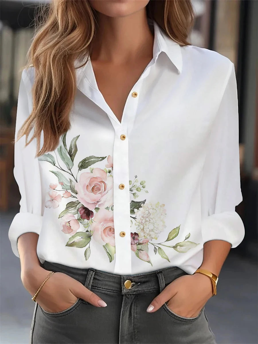 Elegant Loose Blouse Woman Fashion Temperament Long Sleeve Woman Shirt Printed Casual Woman Shirt Holiday Top