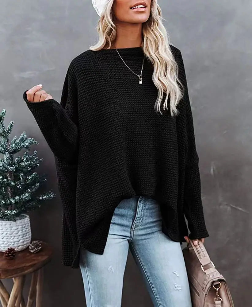 Women's Knitted Top Waffle Shoulder 2024 New Autumn Amazon Europe and America Cross border Women's Regular Top