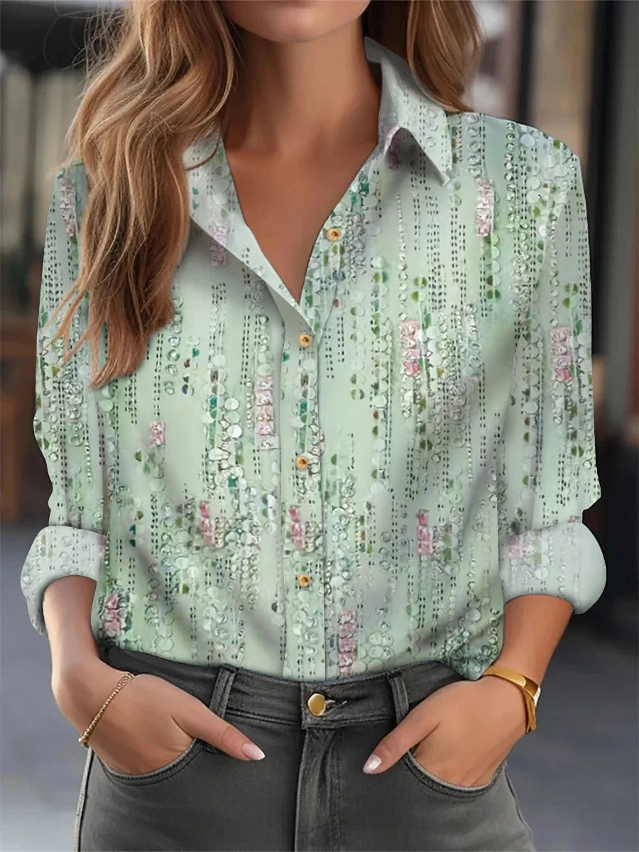 Elegant Loose Blouse Woman Fashion Temperament Long Sleeve Woman Shirt Printed Casual Woman Shirt Holiday Top