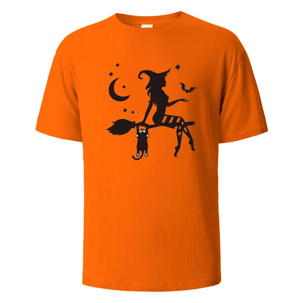 Witch Print t shirts 100% Cotton Summer Tees For Men Women Oversize Casual Tops t shirts