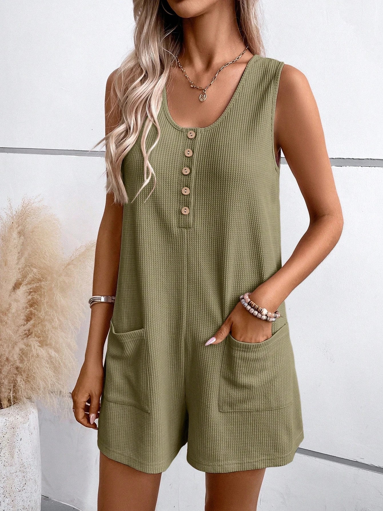 2024 Europe And The United States Summer New Cross-Border Women's Button-Down One-Piece Shorts Elegant Casual Temperament