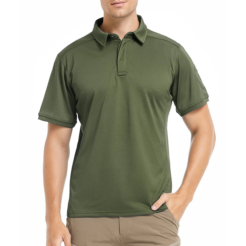 Men's Short Sleeve Tactical Shirt Casual Performance Lightweight Polo Shirt Summer Outdoor Fishing Hiking Golf Shirt USA Size
