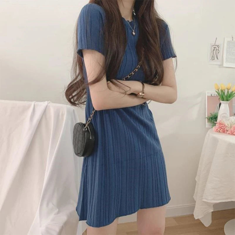 Women Solid Color Short Sleeve Round Neck Casual Daily Summer Mini Dress
