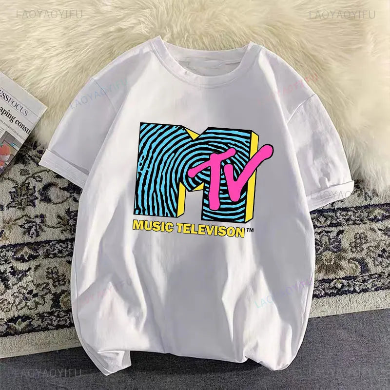 Woman Clothing Retro Cotton T Shirt Vintage Rock Hip Hop Modal Summer Unisex Casual Shirt Mtv Music Elevision Graphic Shirts