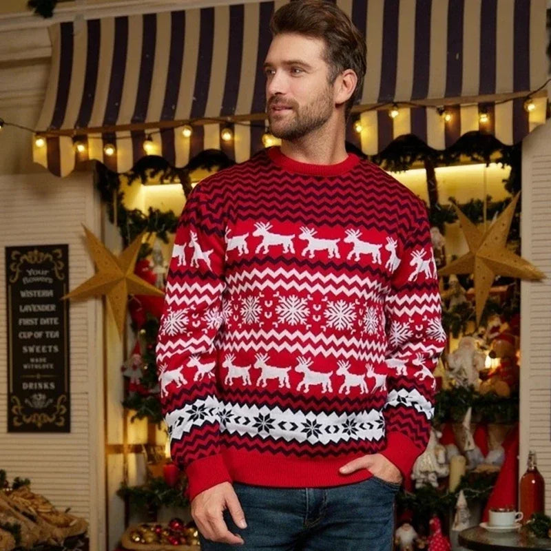 2025 Winter Men Women Christmas Sweaters Casual Loose Jacquard Knitwear Warm Thick Couples Matching Clothes Pullover Top Jumpers
