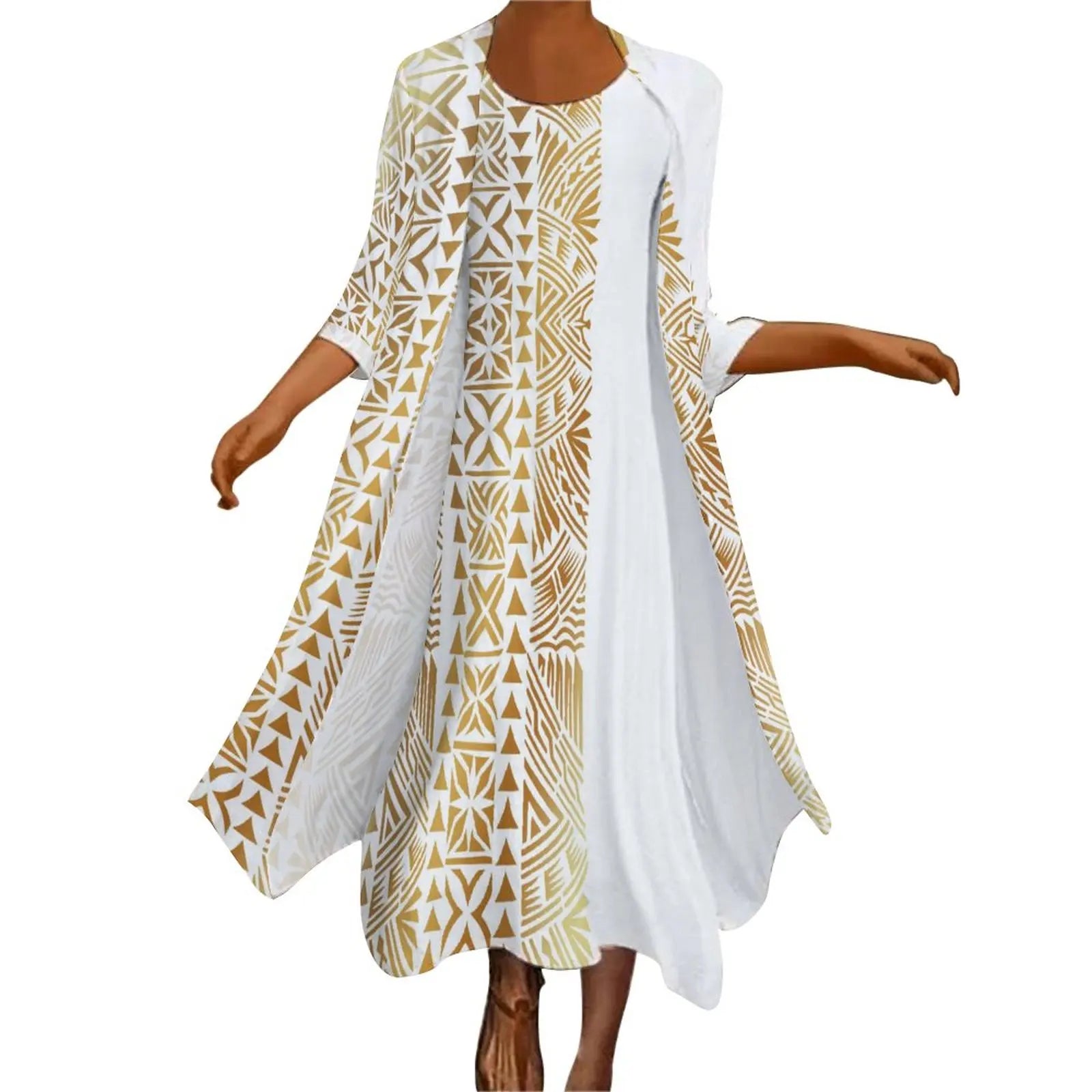 New high stretch two piece dress set women clothing custom Big people polynesian dress & Kimono cloak set women's cardigan suit
