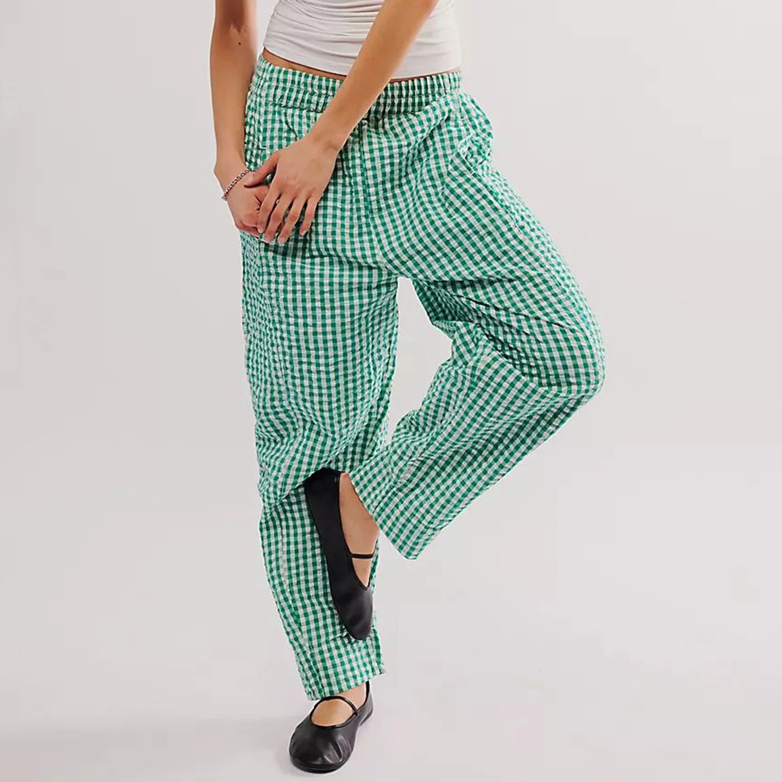Y2K Gingham Wide Leg Lounge Pants Plaid Drawstring Pajama Pants Checked Loose Fit Pj Pants Trousers Casual Home Pant