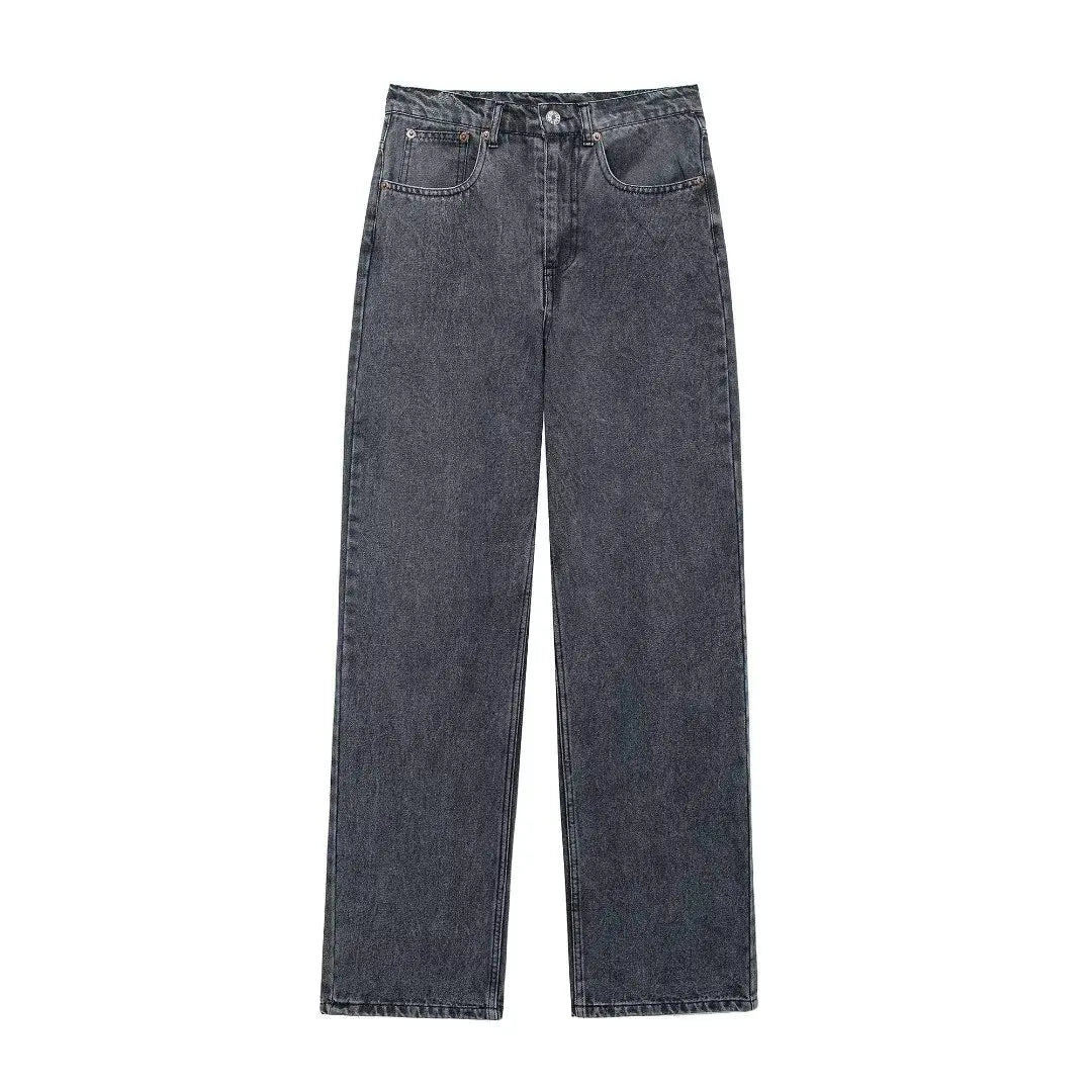 TRAFZA Jeans For Women Fashion Vintage Holes Decorated Denim Pant Patchwork High Waist Trousers Y2K 2024 High Street Lady Jeans