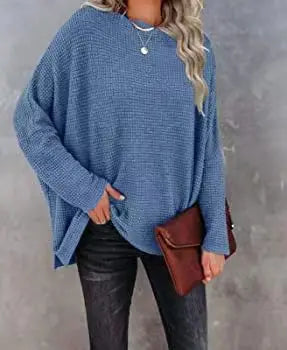Women's Knitted Top Waffle Shoulder 2024 New Autumn Amazon Europe and America Cross border Women's Regular Top