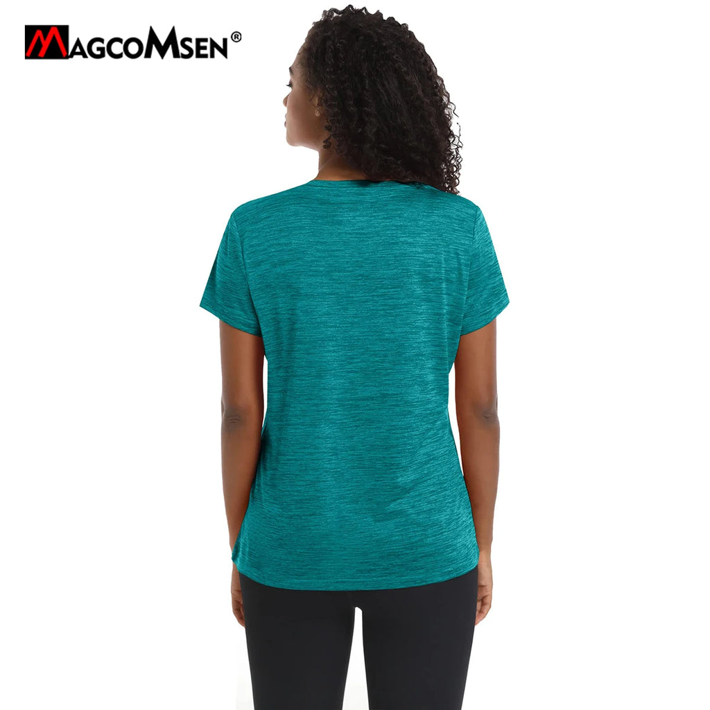 MAGCOMSEN Women's T-Shirts Casual Crewneck Short Sleeve Quick Dry Shirts Lightweight Performance Tees Hiking Gym Workout Tops