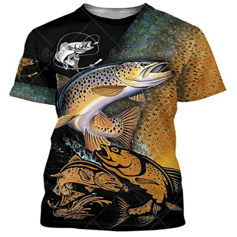Summer Carp Fishing Print T-shirts For Men Outdoor Catfish Printing Loose  Short Sleeve Quick Drying Tee Shirt Casual Street Top