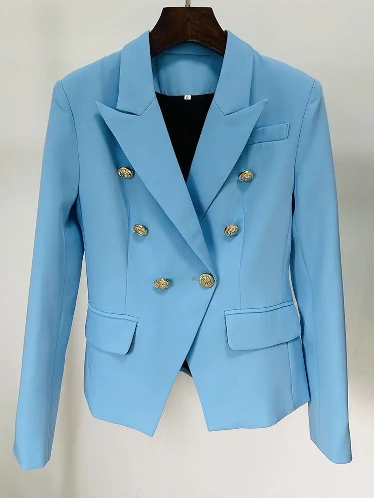 HIGH STREET 2024 Classic Designer Blazer Jacket Women's Slim Fitting Metal Lion Buttons Double Breasted Blazer