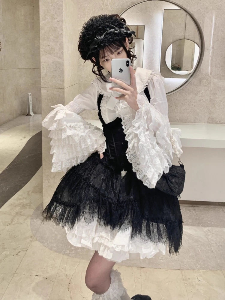 Lolita Lace Shirts Women Flared Long Sleeve Inner Wear Blouse White Shirt Women Y2k Tops Aesthetics Sweet Blouses New