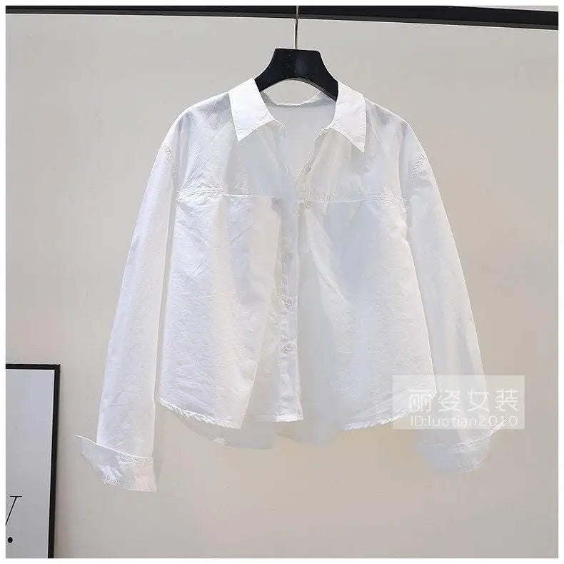 Design Sense Pleated Short Shirt, Women's Blue Loose Long Sleeved Cotton Shirt, New Top For Spring/summer 2024