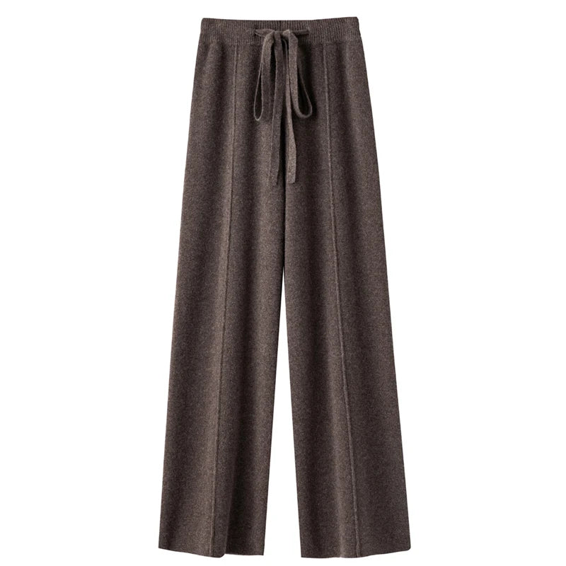 Women's cashmere pants 100% Merino wool broadfoot pants Women's knit loose knit pants Fall/Winter 2024 women's thick pants