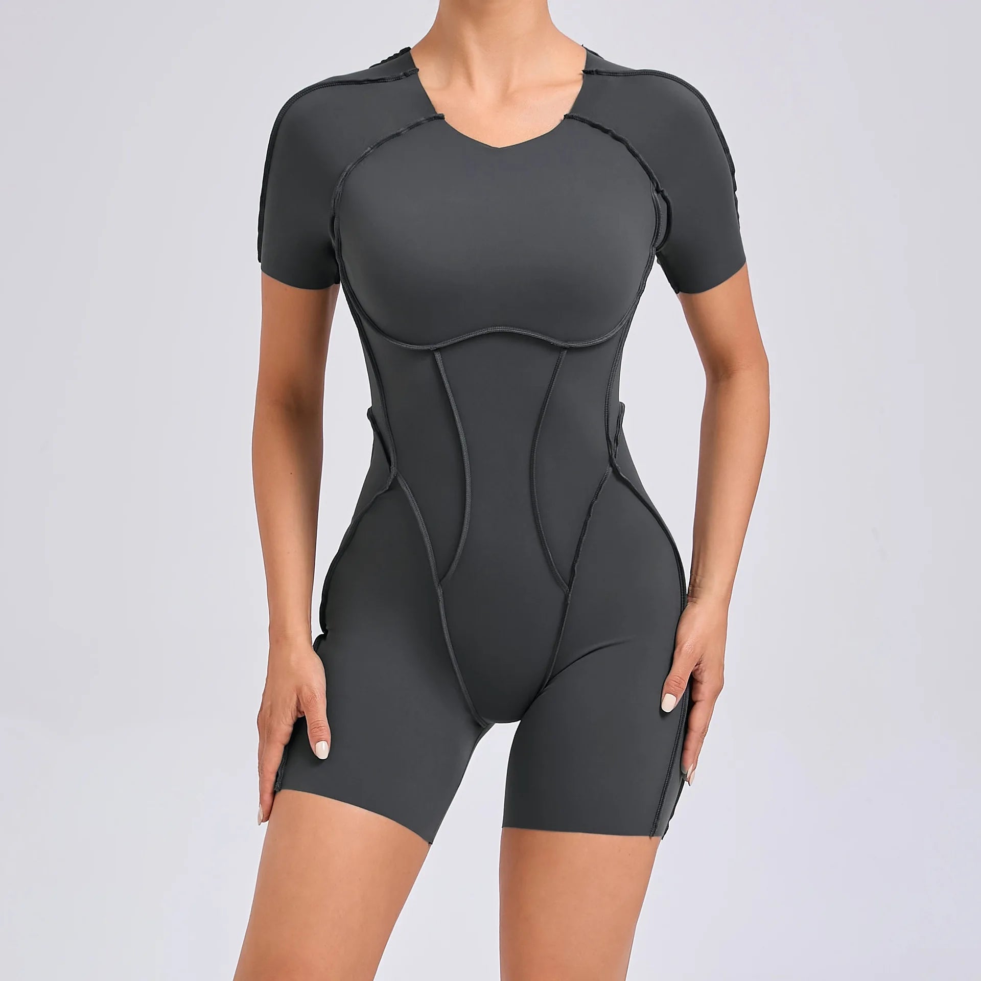 2024 Pad Nylon Women Bodysuit Fitness Yoga Set Splicing Exposed V Butt One-Piece Shorts Set Gym Sports Push Up Cycling Jumpsuit