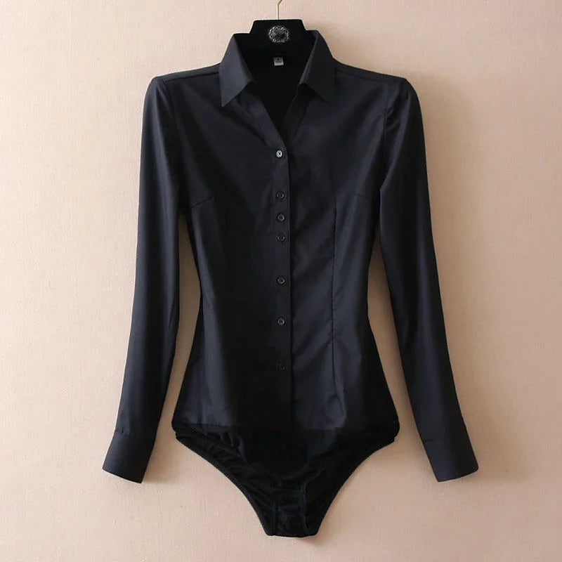 Elegant Female Shirts Office Lady Bodysuit White Women Blouses Long Sleeve Bodysuits Spring Summer Fashion Women Tops Jumpsuit