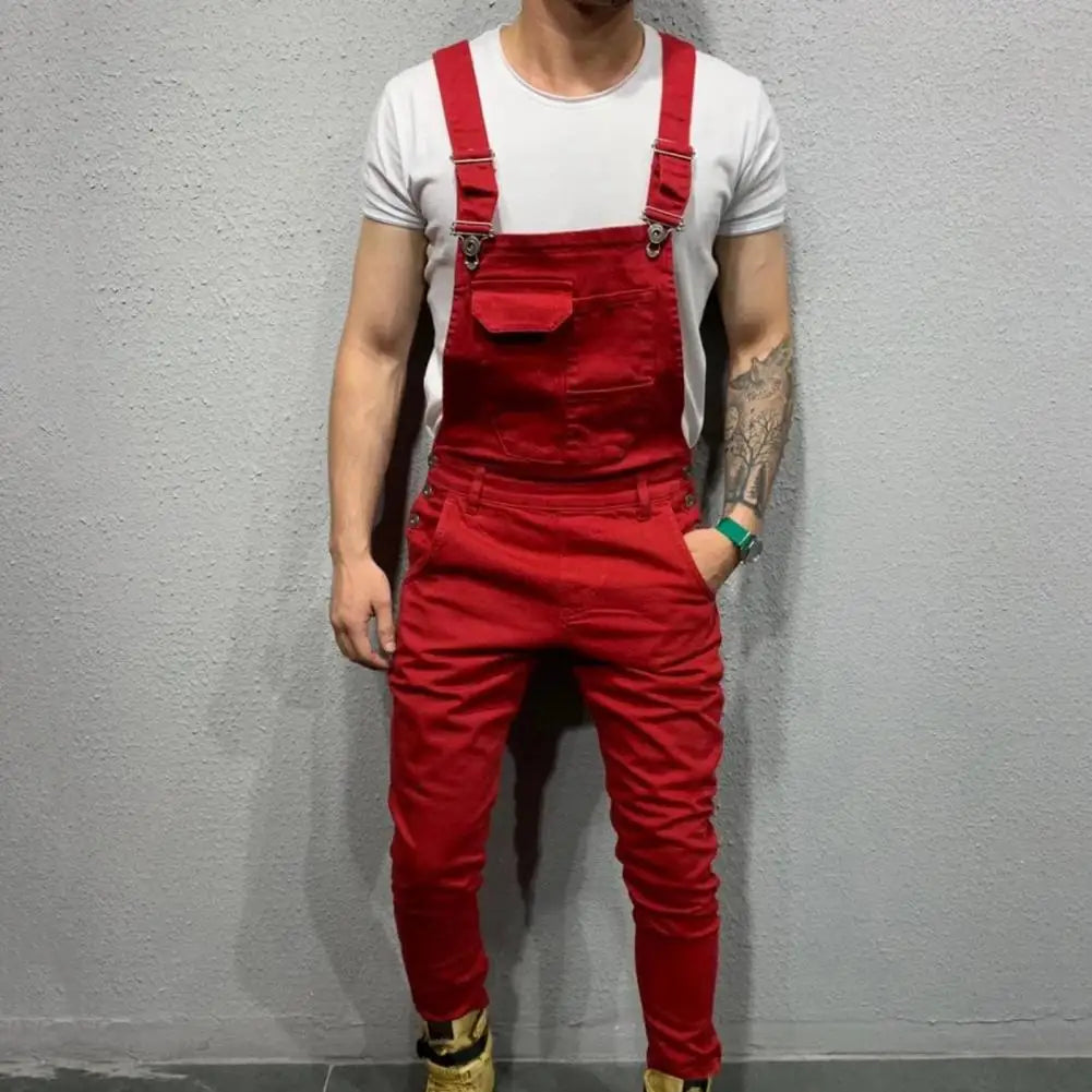 Popular Men Overalls Soft Cargo Jumpsuit Slim Full Length Mid Rise Cargo Jumpsuit  Breathable