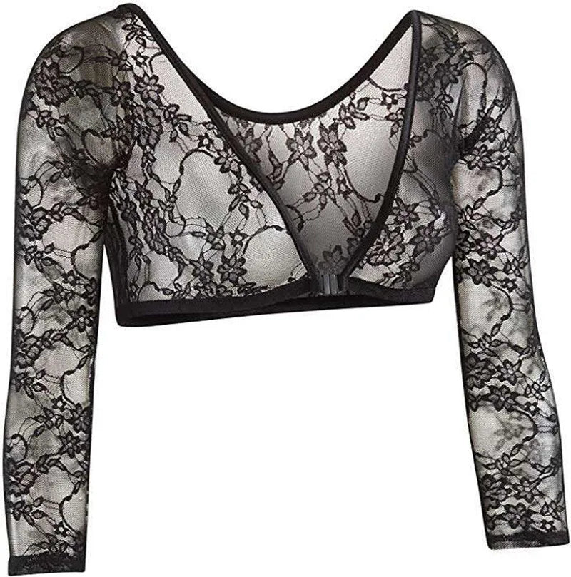 2022 New Women Lace Vest Sheer Mesh Seamless Arm Shaper Slimming Short Cropped Top V-Neck Hollow CardiganAcces Plus Size S-3XL
