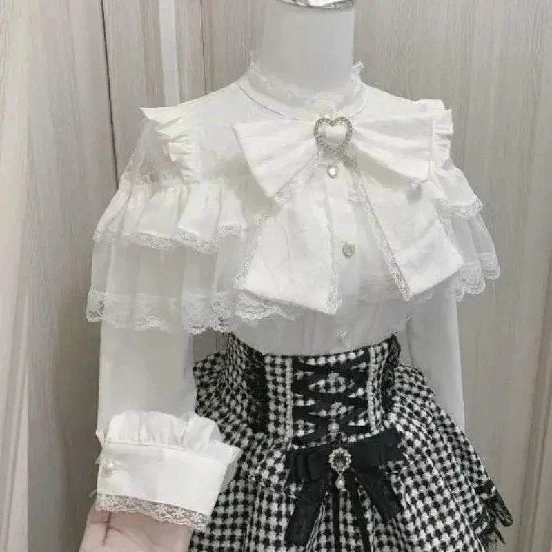 2025 New Summer Kawaii Short Sleeved Blouse Japanese Lolita Cute Sweet Versatile Thin Blusas Women Shirt Princess Party Vestidos