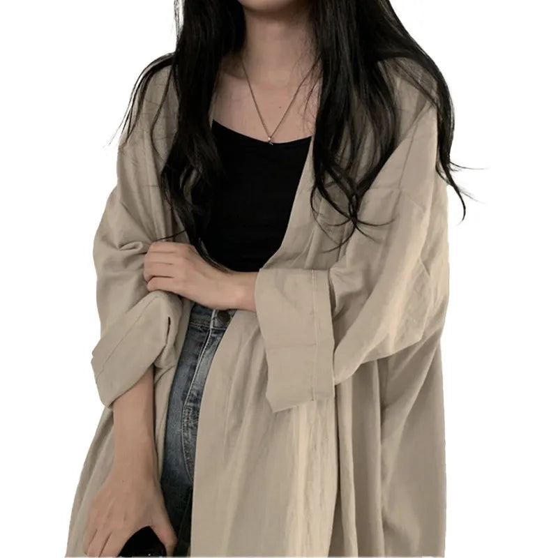 Summer Korean Version Loose Fit Women's Long Cardigan Summer Solid Color Breathable Thin Windbreaker Sunscreen Clothing