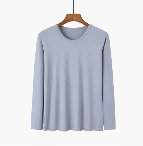 Breathable Bamboo Fiber T Shirt Men Long Sleeve Soft Black Autumn Clothes Solid Color Round Neck Tops Camiseta Hombre Fitness XL