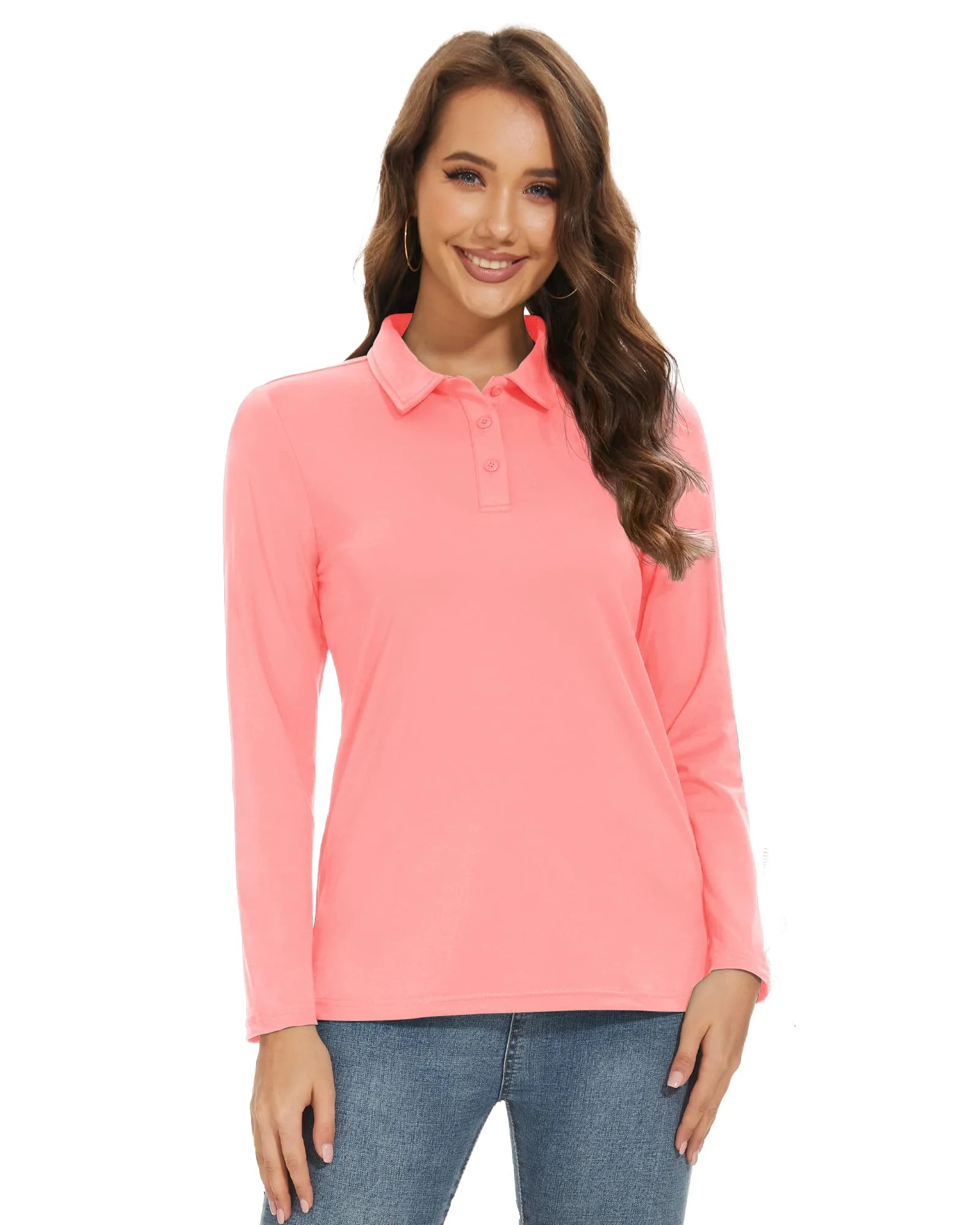 TACVASEN UPF 50+ Golf Polos Shirts Womens Quick Dry Long Sleeve Polo T-shirts Outdoor Traning Hiking T Shirt Pullover Tops