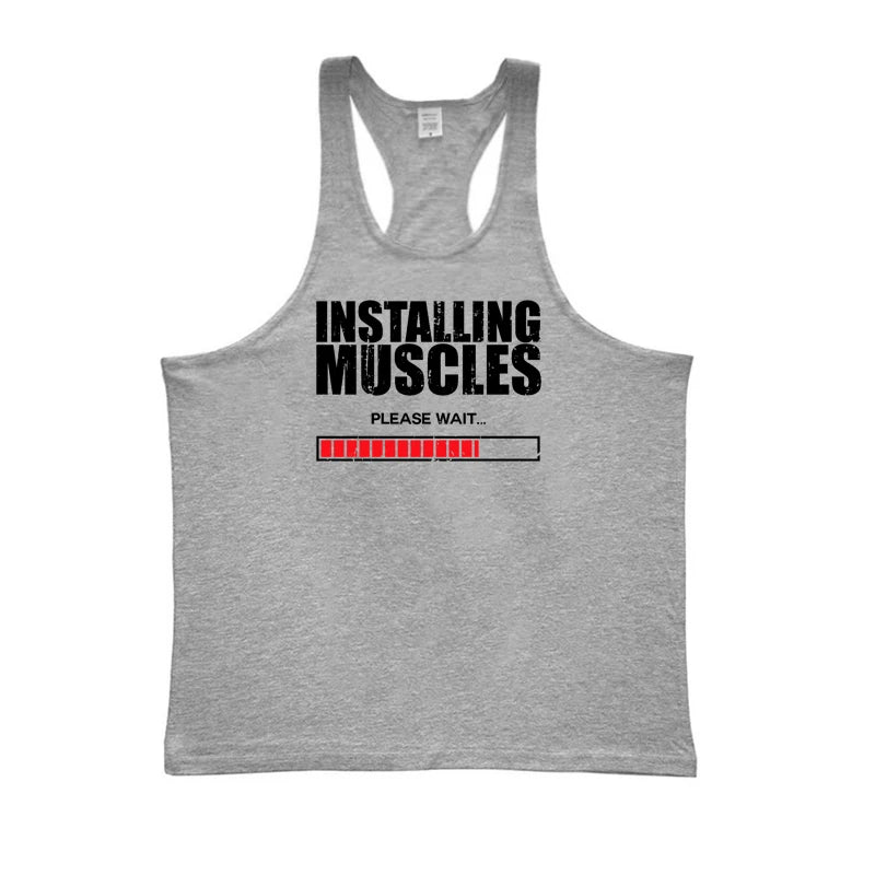 Installing Muscles Please Wait Y-back Tank Tops Gym Fitness Bodybuilding Sport Shirt Mens Cotton Breathable Sleeveless Singlets