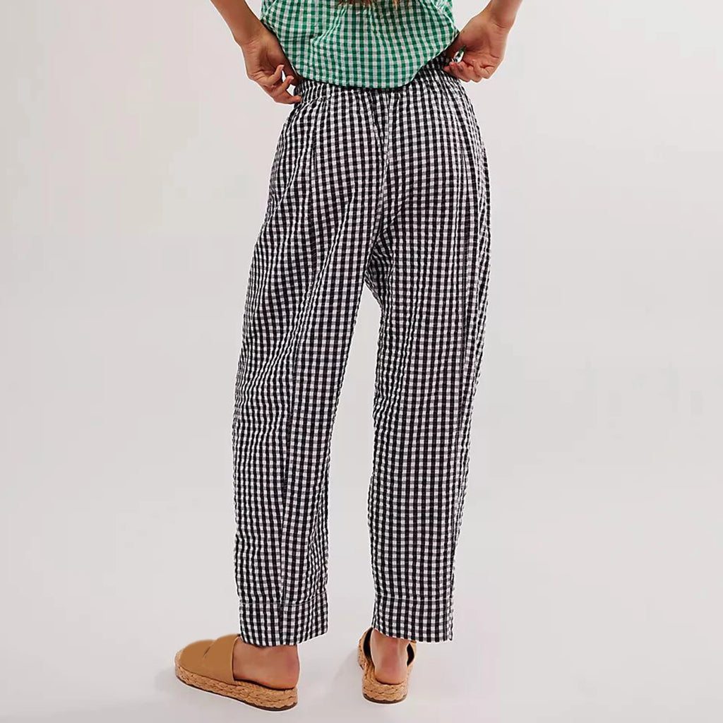 Y2K Gingham Wide Leg Lounge Pants Plaid Drawstring Pajama Pants Checked Loose Fit Pj Pants Trousers Casual Home Pant