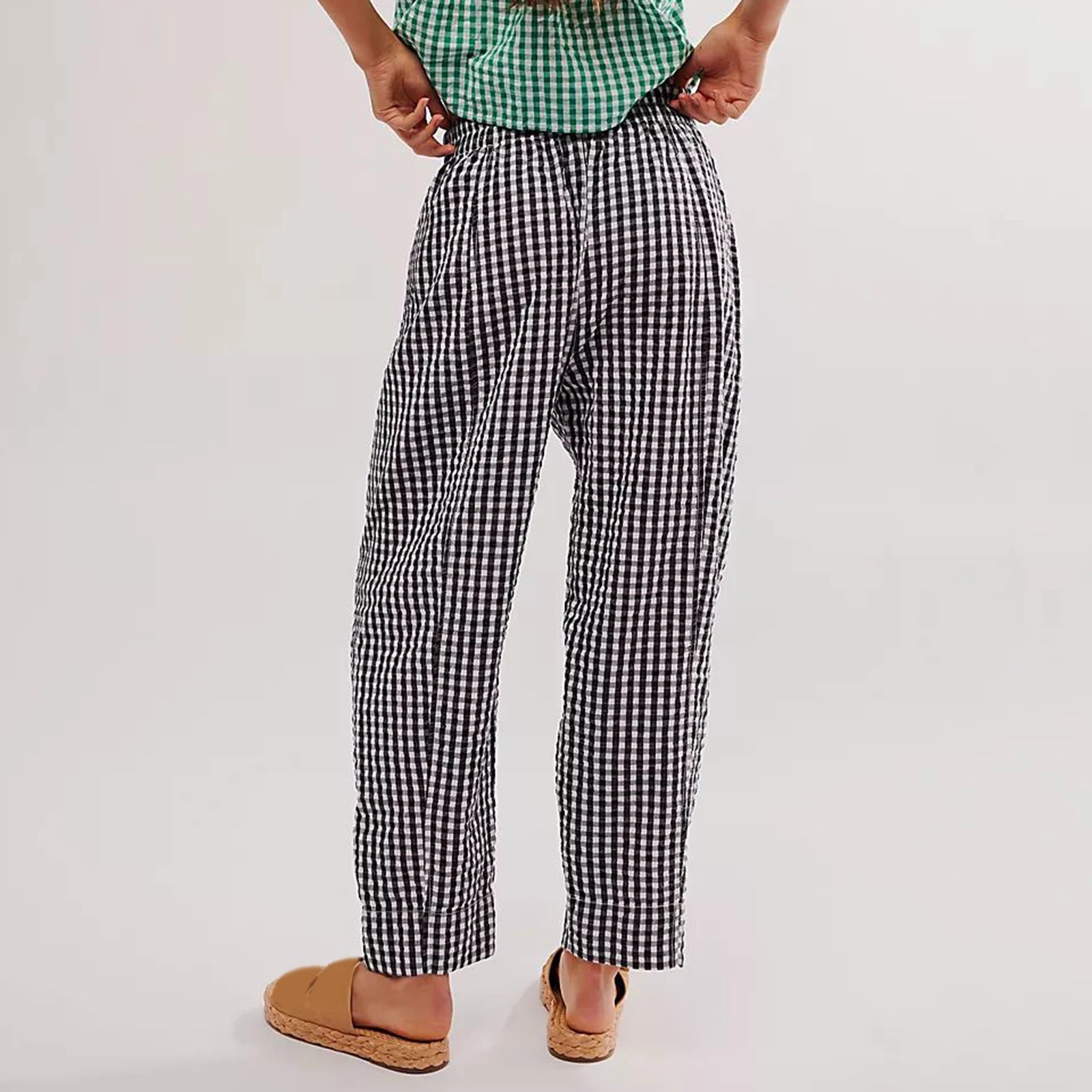 Y2K Gingham Wide Leg Lounge Pants Plaid Drawstring Pajama Pants Checked Loose Fit Pj Pants Trousers Casual Home Pant