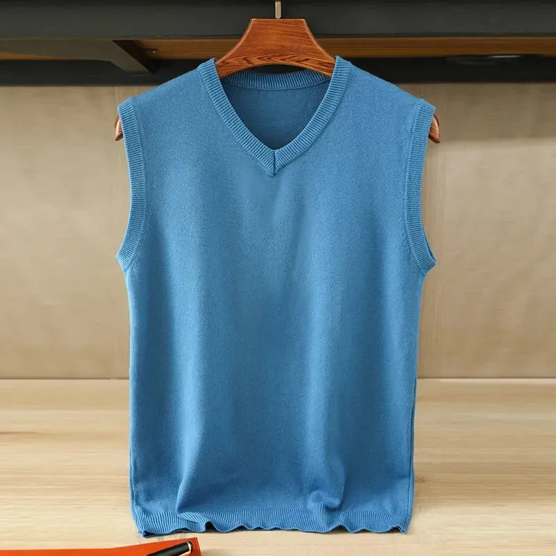 100% Soft Cashmere Sleeveless Cashmere Vest Men Work Sweater Solid Color Knitted Male Waistcoat High Quality New Spring Autumn