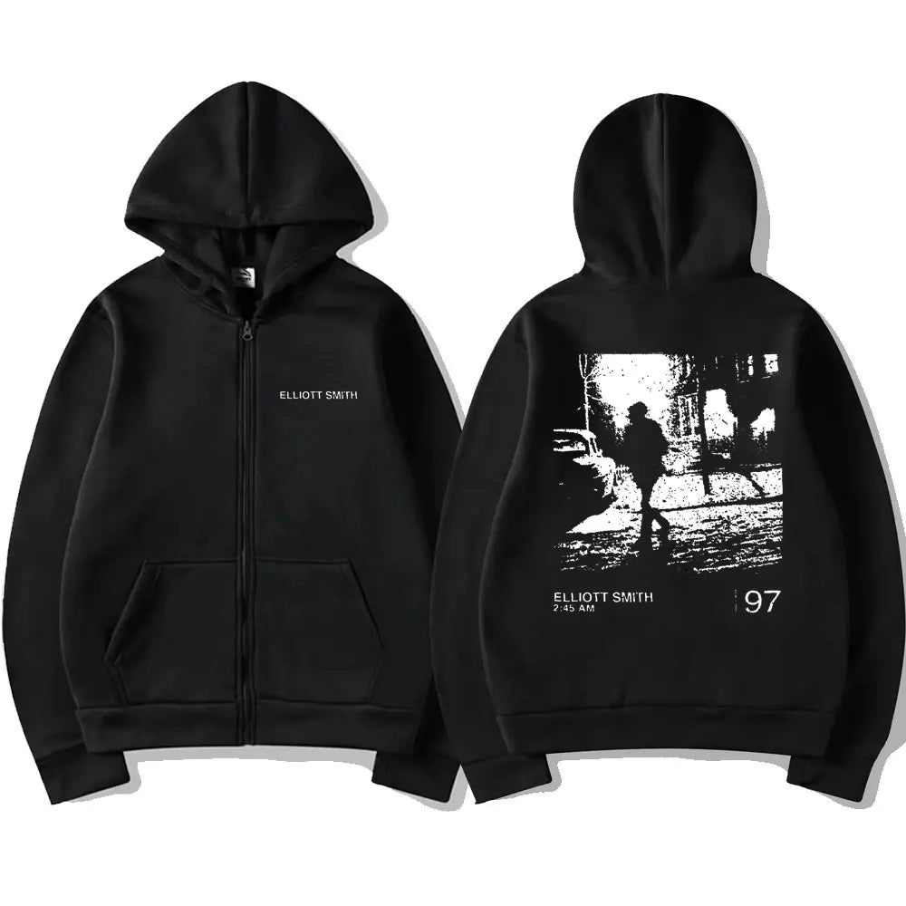 Elliott Smith Album Zipper Hoodie Men Women Casual Oversized Sweatshirts Unisex Hip Hop Zip Up Jacket Male Vintage Streetwear