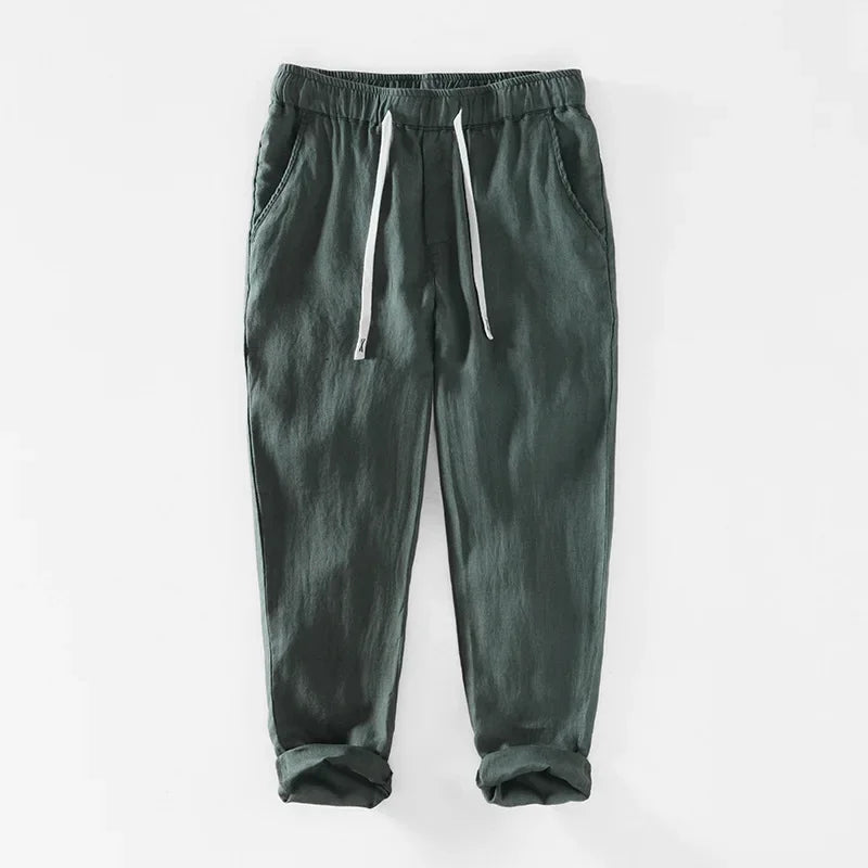 Spring Summer New Pure Color 100% Linen Pants Men Clothing Casual Simple Oversize Trousers B8236