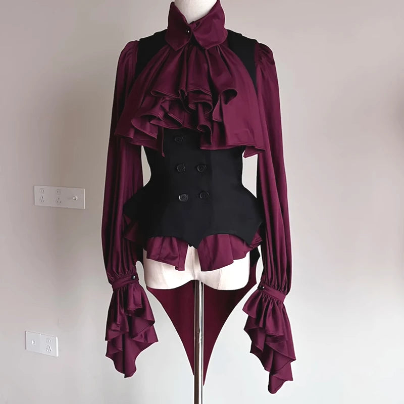 Lolita Sweet Flare Sleeve Blouse Y2k Aesthetic Ruffle Grunge Bodycon Shirt Tops Women Harajuku Single Breasted Vintage Blusas