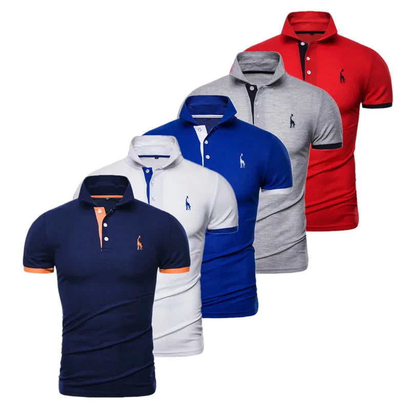 Dropshipping 5 Sets Polo Giraffe Shirt Men Quality Embroidery Summer Short Sleeve Polo Casual Business Social Mens Polos BR Size