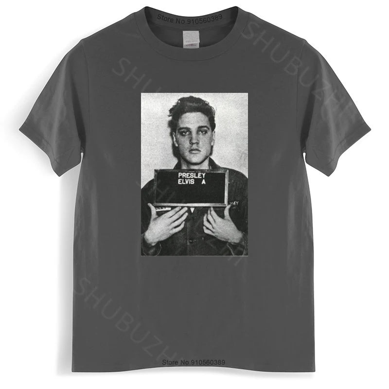 Authentic Presley Mug Shot Arrested Jail Photo Picture T-shirt men cotton tshirt summer brand Tee-shirt