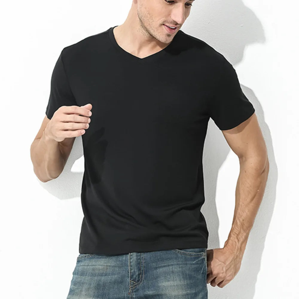 94% Modal 6% Spandex Summer Short Sleeve T-shirt Men Crew Neck Solid Color Casual Underwear Brand High Quality Mens Clothing New
