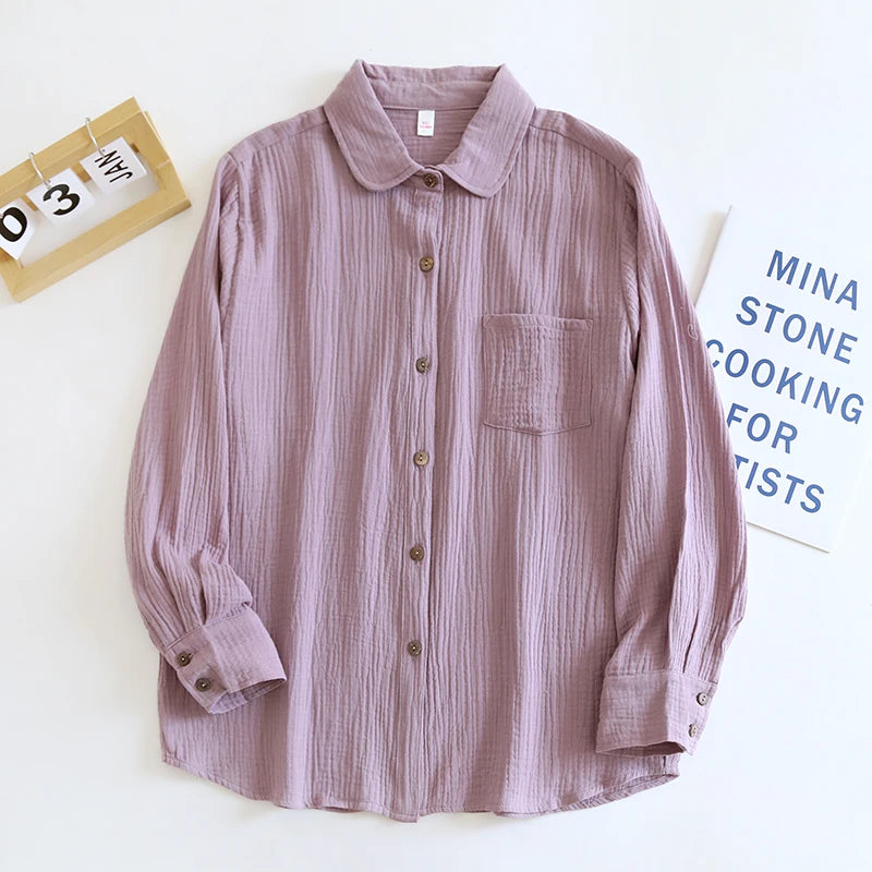Chic 100% Cotton Shirts And Blouses Casual Button Up Long Sleeve Tops Spring Autumn Women'S Shirt All Match Chemise Femme