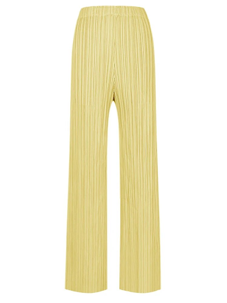 Spring Summer Autumn Women's Casual Elegant Miyake Designer Classical Loose Straight Pleated Pants High Waist Trousers In Stock