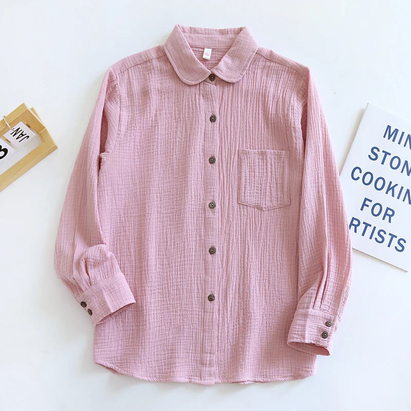 Chic 100% Cotton Shirts And Blouses Casual Button Up Long Sleeve Tops Spring Autumn Women'S Shirt All Match Chemise Femme