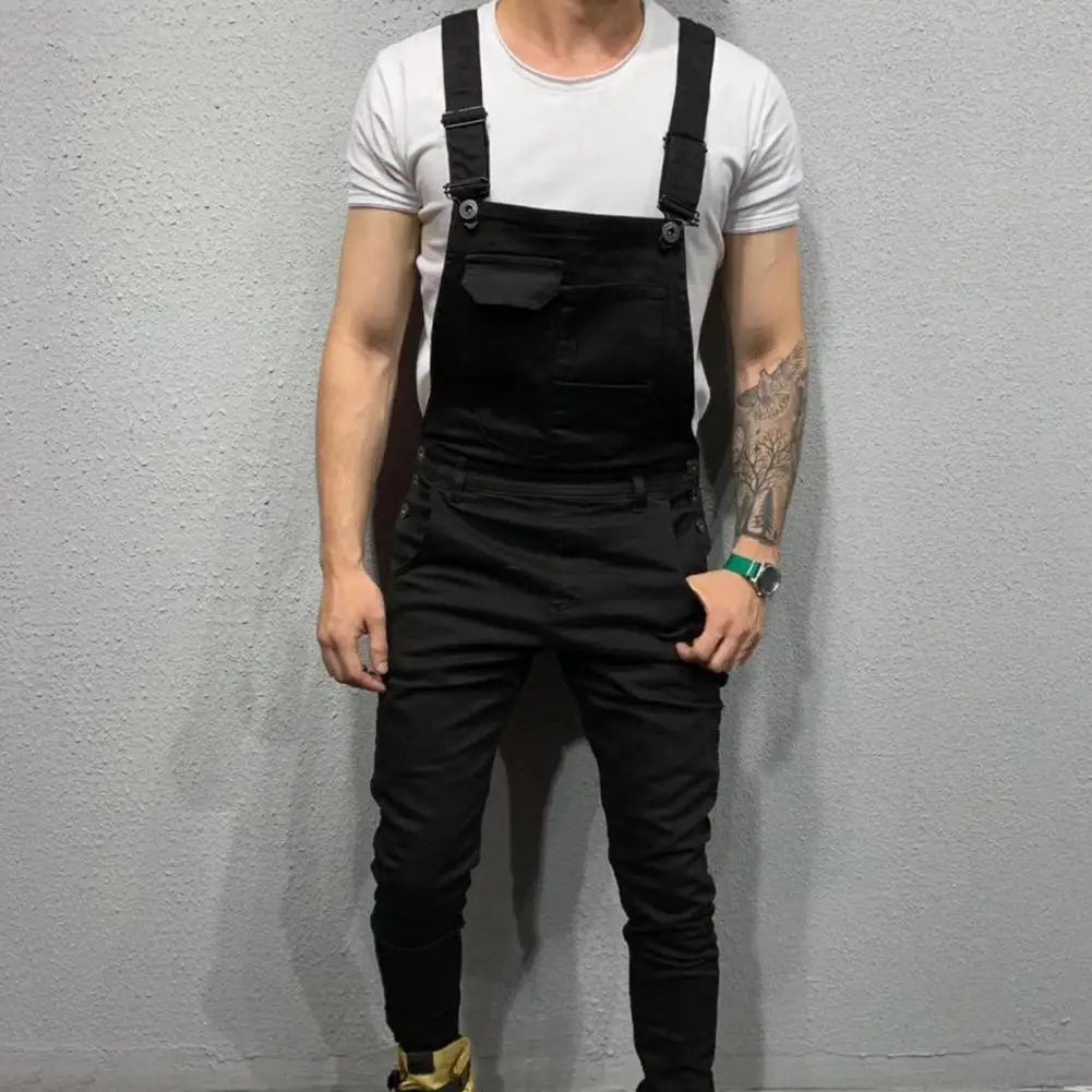 Popular Men Overalls Soft Cargo Jumpsuit Slim Full Length Mid Rise Cargo Jumpsuit  Breathable